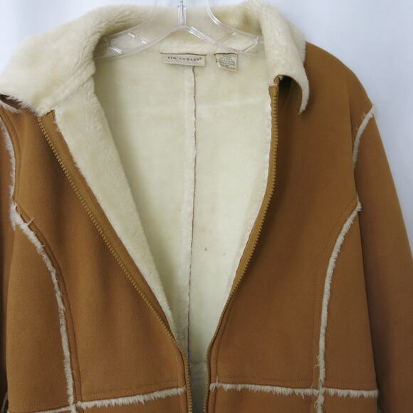 VINTAGE Kim Rogers Y2K Jacket Faux Suede Size M Women Tan Brown Faux Fur Trim - Picture 3 of 13